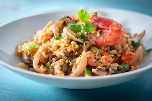 Dish Risotto Alla Marinara Rice Mixed Seafood — Stock Photo, Image