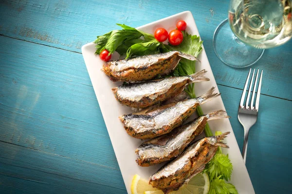 Dish Delicious Roasted Stuffed Sardines Sardinian Food — Stock Photo, Image