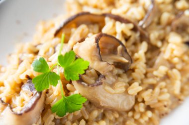 Lezzetli kremalı mantar risotto Çanak