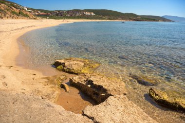 Sardinya, Marina di Arbus güzel plaj görünümü, Italya 