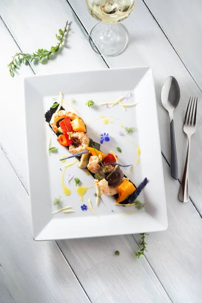 Grilled Seafood White Plate — Foto Stock