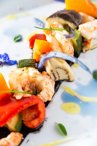 Grilled Seafood White Plate — Foto Stock