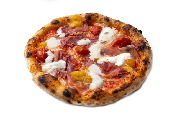 Délicieuse Pizza Chaude Avec Mozzarella Buffle Jambon Tomates Cerises — Photo