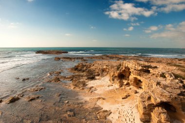 Sardunya, Is Arutas, Oristano, İtalya'nın muhteşem plajının görünümü 