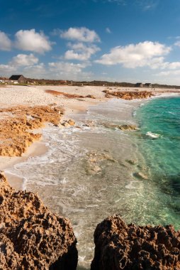 Sardunya, Is Arutas, Oristano, İtalya'nın muhteşem plajının görünümü 