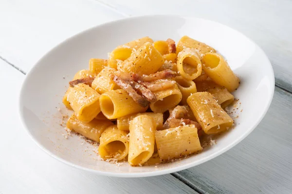 Pasta Alla Gricia Talyan Makarnasının Tipik Tarifi Guanciale Pecorino Ile — Stok fotoğraf