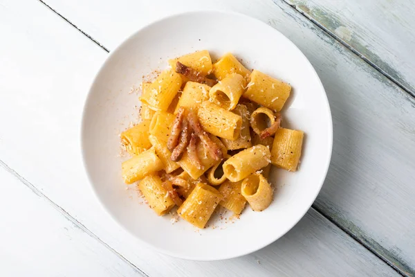 Pasta Alla Gricia Talyan Makarnasının Tipik Tarifi Guanciale Pecorino Ile — Stok fotoğraf