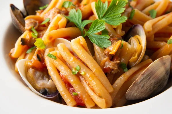 Gericht Aus Italienischer Pasta Mit Venusmuschelsoße Mediterranes Essen — Stockfoto