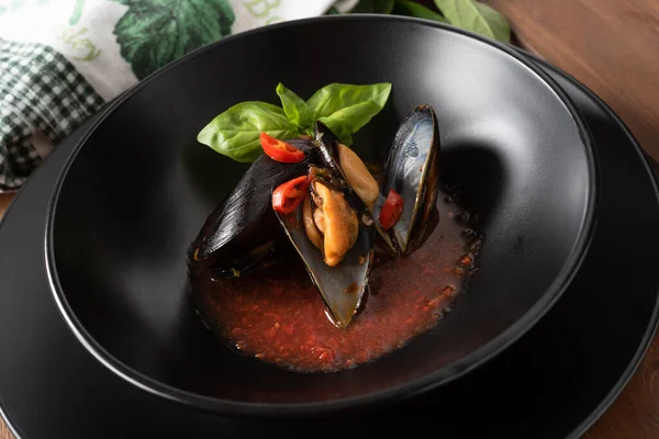 Cozze Alla Marinara Cozze Marinara Con Sugo Pomodoro Cucina Italiana — Foto Stock