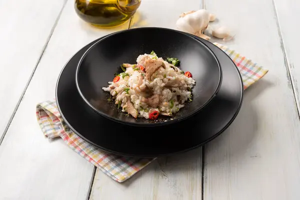 Plate Delicious Mushroom Risotto Italian Cuisine — Stock Photo, Image