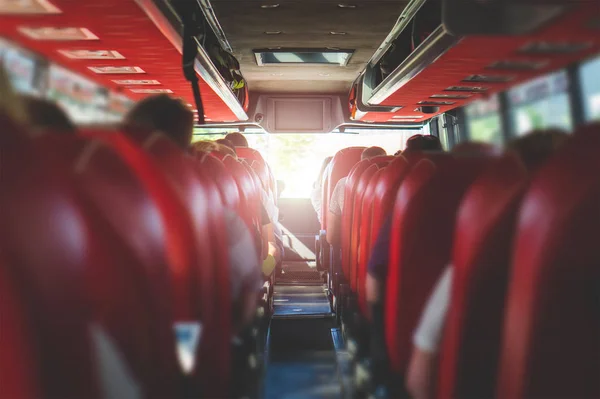 View Back Seat Bus People Sitting Coach Public Transportation Concept — Stock Photo, Image