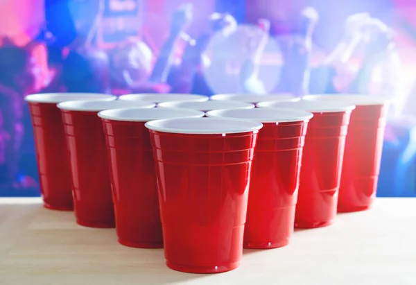 Beer Pong Tournament Layout Many Red Party Cups Nightclub Full — Stock Photo, Image
