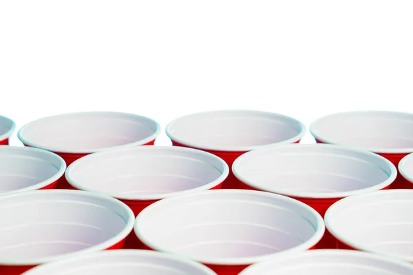 Many Red Party Cups Isolated White Close College Alcohol Containers — Stock Photo, Image