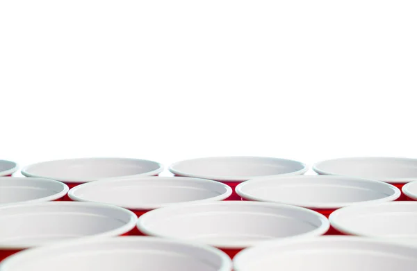 Many Red Party Cups Isolated White Low Angle Close College — Stock Photo, Image