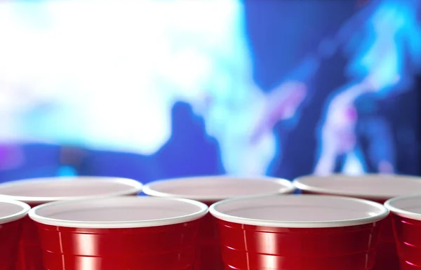 Plastic Red Party Cups Row Nightclub Full People Dancing Dance — Stock Photo, Image