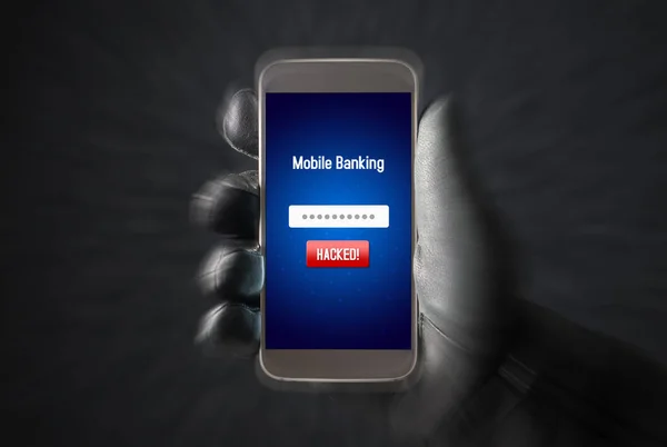 Mobile Banking Hack Cyber Koncepcji Bezpieczeństwa Hacker Karnych Logowania Osób — Zdjęcie stockowe