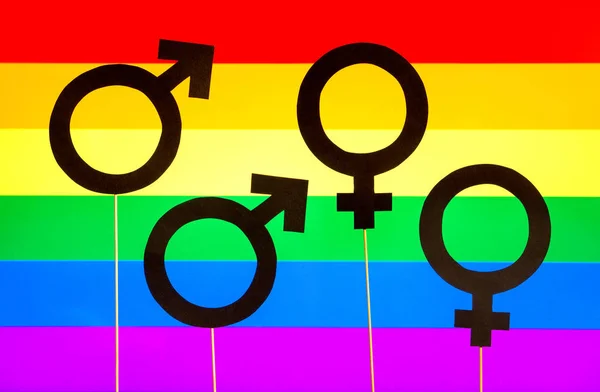 Homosexualitet Och Homosexuella Stolthet Banner Jämställdhet Symboler Mot Hbt Regnbågsflaggan — Stockfoto