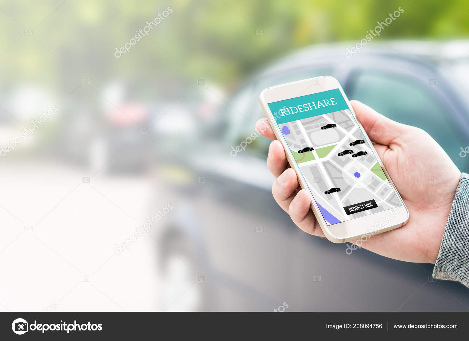 Rideshare Taxi App Smartphone Screen Online Ride Sharing Carpool Mobile