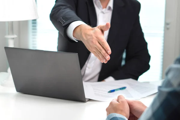 Business Man Offer Give Hand Handshake Office Successful Job Interview — Stock Photo, Image