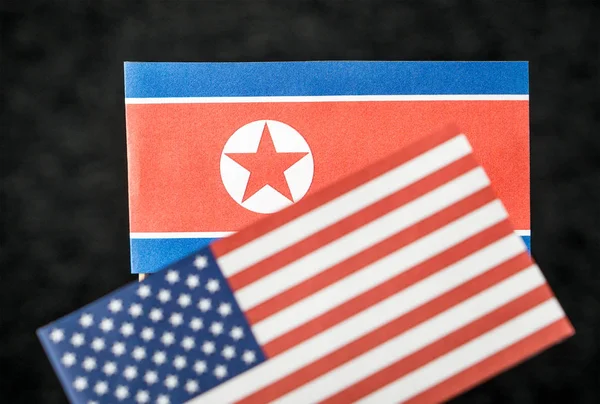 Flag North Korea United States America Usa Made Paper Wooden — Stock Photo, Image