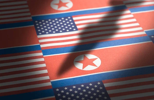 Flag North Korea United States America Usa Shadow Ballistic Missile — Stock Photo, Image