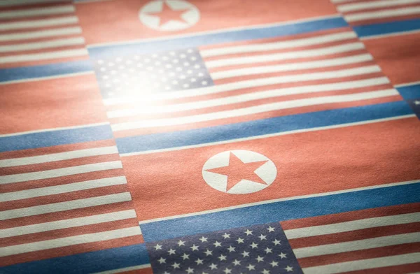 Flag North Korea United States America Usa Wrinkled Rough Paper — Stock Photo, Image