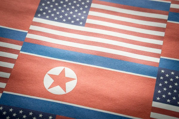 Flag United States America Usa North Korea Wrinkled Rough Paper — Stock Photo, Image