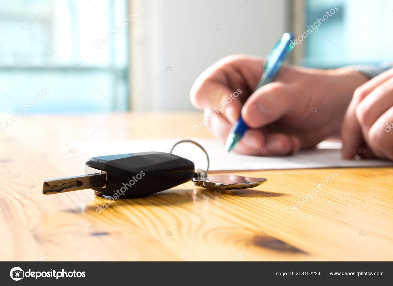 Man Signing Car Insurance Document Lease Paper Writing Signature