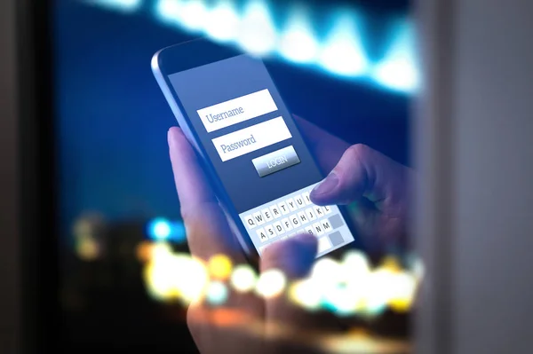 Logga Med Smartphone Till Online Bankkonto Eller Personlig Information Internet — Stockfoto