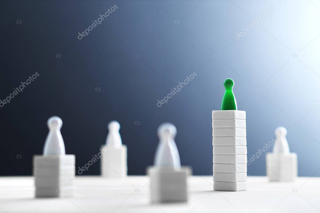Hierarchy, power, management and leadership concept. Being unique and the best. Dominance, victory and winning challenge. Beat competitors. One different on better, higher level. Negative copy space.