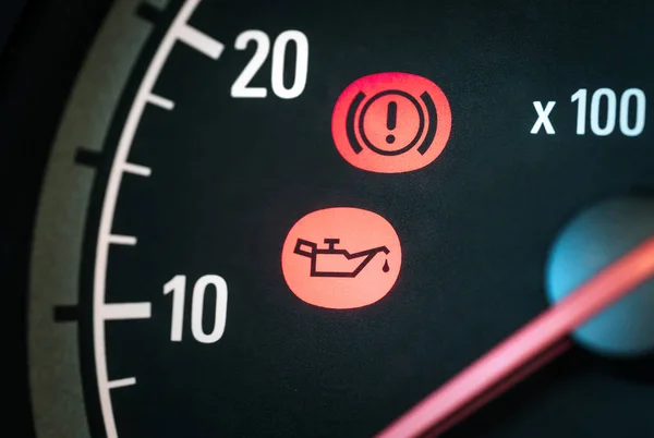 Car Oil Hand Break Icon Warning Maintenance Service Lights Dashboard — Stock Photo, Image