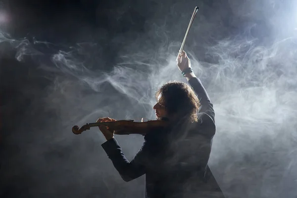 Klassisk Musiker Violinist Med Ett Musikinstrument Violin Skjuten Studio Svart — Stockfoto