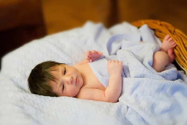 Nouveau Bébé Dort Allongé Sur Ventre Sur Une Couverture Douce — Photo