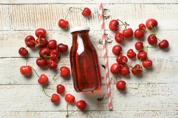 Cherry Juice White Table Closeup — Stock Photo, Image