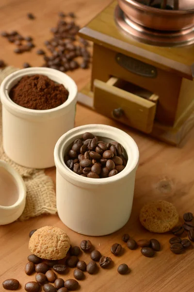 Coffee Beans Container Coffee Grinder Closeup — Stock Photo, Image