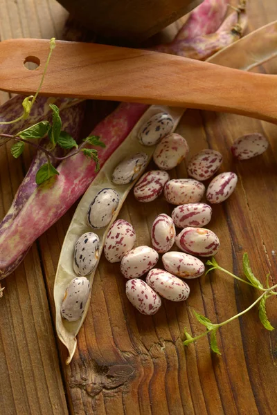 Beans Pod Wooden Table Closeup — Stock Photo, Image