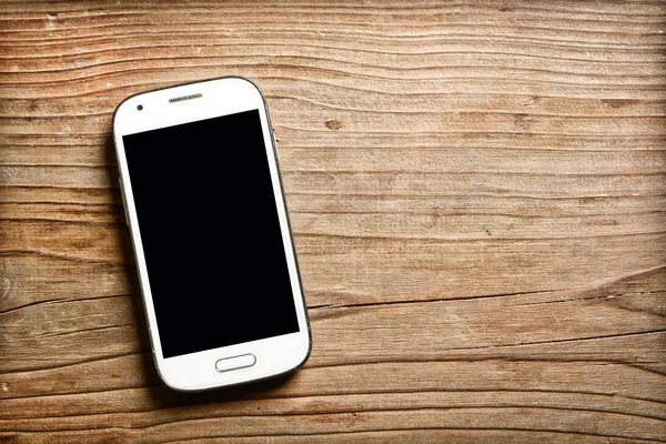 Smartphone Black Screen Wooden Table Closeup — Stock Photo, Image