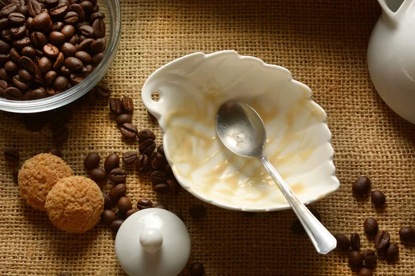 What Left Coffee Dessert Empty Bowl Closeup — Stock Photo, Image