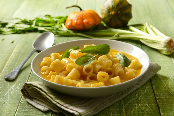 Dýňová Polévka Detailním Těstoviny Italské Recepty — Stock fotografie