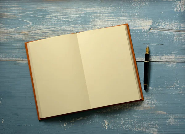 Open Book Blank Pages Wooden Table Closeup — Stock Photo, Image