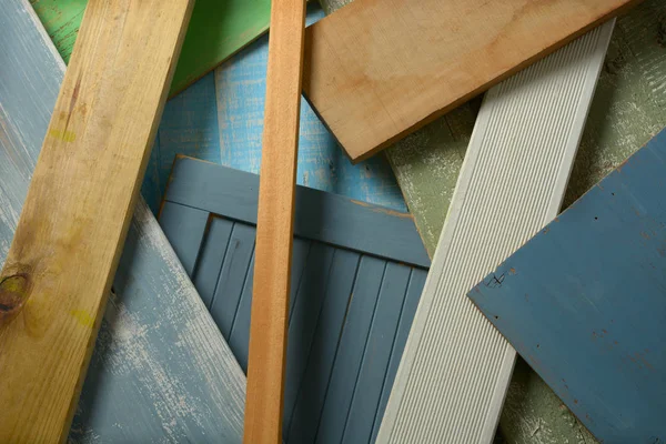 Pile Old Colored Wooden Boards Closeup — Stock Photo, Image