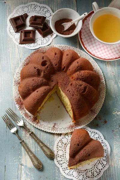 Soft Homemade Cocoa Cake Ingredients Closeup — Stock Photo, Image
