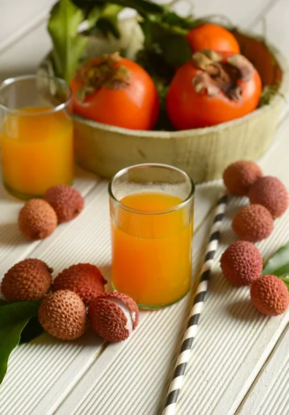 Delizioso Sciroppo Base Succo Cachi Litchi Primo Piano — Foto Stock