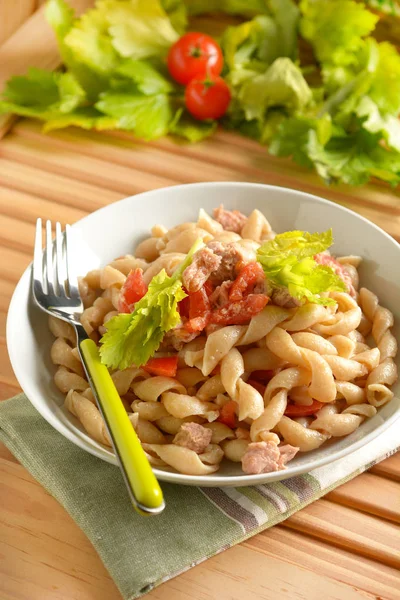 Pasta Tuna Tomato Italian Food Closeup — Stock Photo, Image