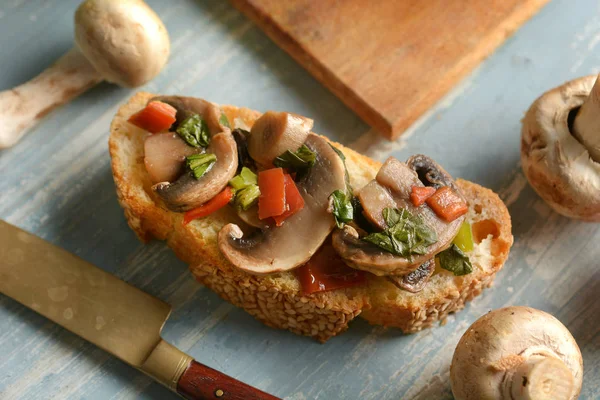 Rustic Toast Bread Mushrooms Vegetables Assorted Closeup — Stock Photo, Image