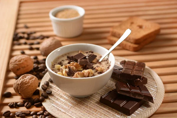 Coffee dessert with chocolate and walnuts — Stock Photo, Image