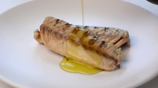 Filets Maquereau Grillés Huile Olive Italienne Basilic Régime Méditerranéen — Video