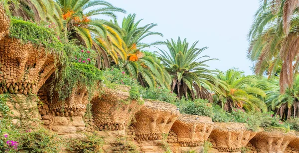 Stone gallery in the park Guell in Barcelona - Spain. — Stock Photo, Image