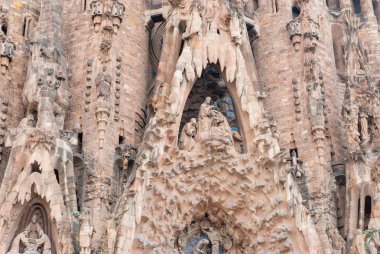 Barcelona, İspanya - 08 Ekim 2018: Sagrada Familia, cephe detay.