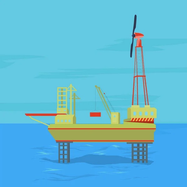 具有固定平台的海上油气工业矢量概念 — 图库矢量图片